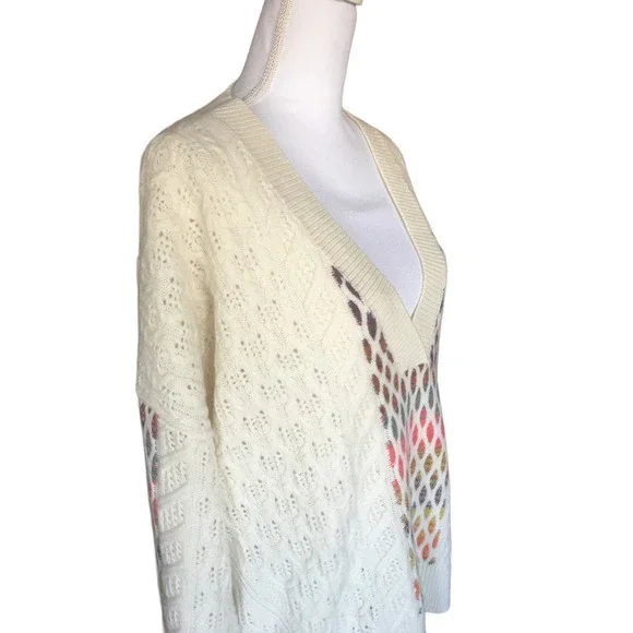Anthropologie Maeve V-Neck Cable-Knit Lamb's Wool Sweater Women’s Size XL Ivory - Picture 4 of 12
